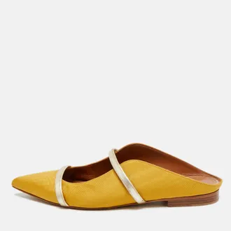 Malone Souliers Yellow/gold Canvas And Leather Maureen Pointed Toe Flats
