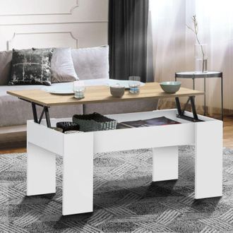 IDMarket Mesa de centro elevable tara de madera blanca e imitación de haya