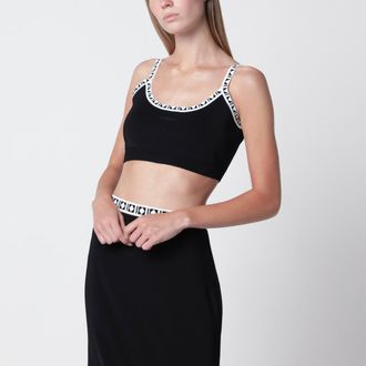 Versace Top crop nero in misto viscosa con dettagli jacquard