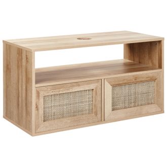 Beliani Mueble Flotante Para Ba&ntilde;o Boho Frente De Rat&aacute;n Trenzado 86 X 45 Cm Madera Clara Rosell