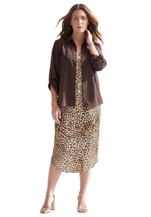 Roaman's Roll Tab Jacket Dress in Natural Animal Print at Nordstrom, Size 16