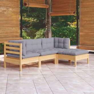 vidaXL Juego De Muebles De Jard&iacute;n 4 Pzas Y Cojines Madera De Pino Vidaxl