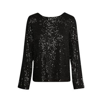 Haut Paillettes Femme Soirée - Chemisier Brillant Manches Maille - Tunique Élégante Pour Fête Et Réveillon