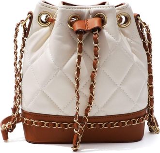Adornia Brown Two-Tone Bucket Bag with Gold Chain