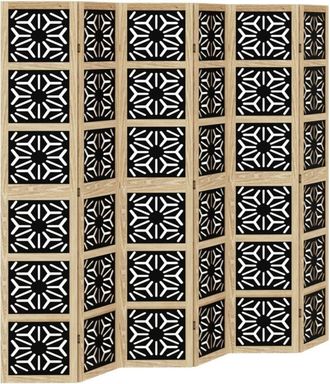 vidaXL Room Divider 6 Panels Brown and Black Solid Wood Paulownia Vidaxl