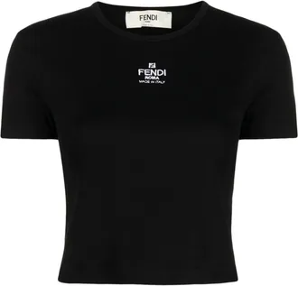 Fendi logo-embroidered cropped cotton-blend T-shirt - women - Cotton/Elastane - M - Black