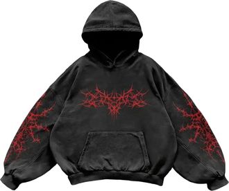 Generic Unisex Oversized Print Hoodie, Gothic College Style Pullover for Retro Streetwear and Halloween Thermal Thick Hoodie Winter Shirts