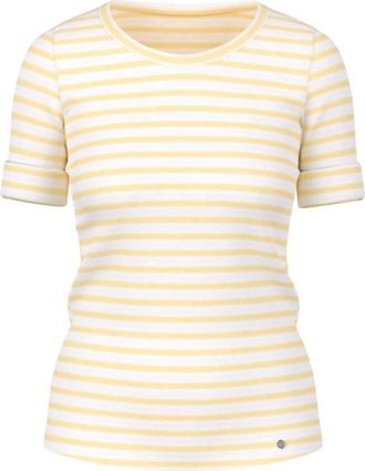 Marc Cain Gestreepte T-shirt van katoenen ribstof - Dames - Tops - Geel - Maat: L Katoen