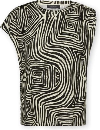 Elena Miro Asymmetrische Top met Print - Dames - Blouses - Zwart - M - Nylon - Overhemden
