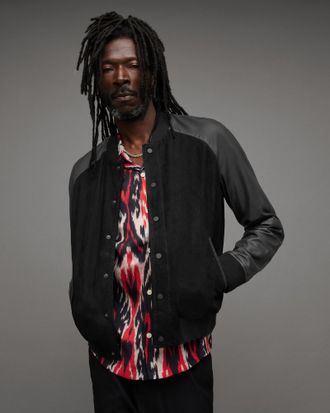 AllSaints Maura Contrast Leather Bomber Jacket