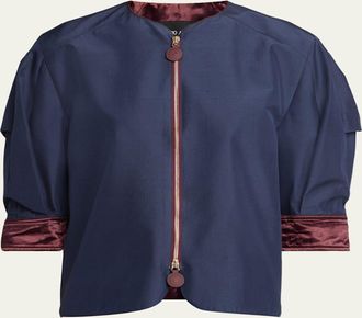 Giorgio Armani Short-Sleeve Silk Shantung Caban Coat