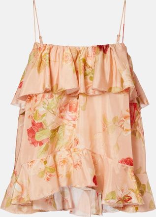 Zimmermann Roselight floral ruffled silk camisole