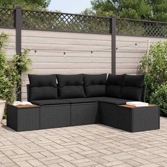 vidaXL Vidaxl - Conjunto De Sof&aacute; De Jard&iacute;n Con Coj&iacute;n 4 Pcs Negro Polirat&aacute;n