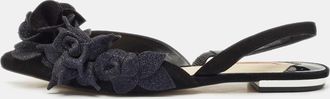 Sophia Webster Black Suede And Glitter Slingback Flats