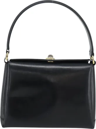 Gucci Vintage Convertible Box Leather Black Leather Handbag (Pre-Owned)