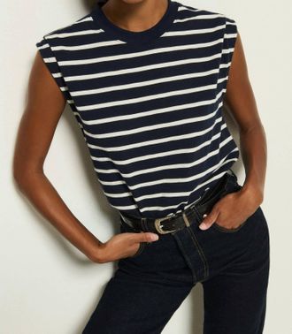 Nation Ltd Marina Muscle Tee With Shoulder Pads In Playa Stripe
