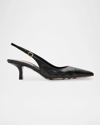 Burberry Dame Crocodile-Embossed Leather Slingback Pumps