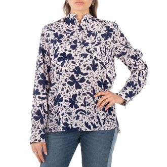 Stella McCartney Blue Silk Forest Floral Print Shirt, Brand Size 38 (US Size 4)