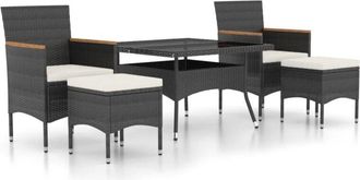 vidaXL Vidaxl - Set Comedor Jard&iacute;n 5 Pzas Rat&aacute;n Sint&eacute;tico Vidrio Templado Negro