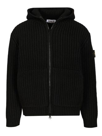 Stone Island Wool And Cashmere Hooded Cardigan Knitwear Nero-Uomo