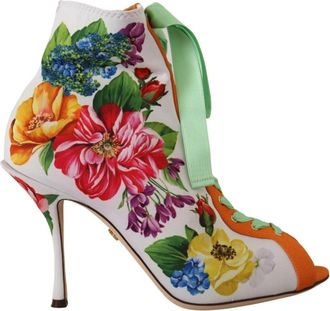 Dolce & Gabbana Hoge Laarzen met Multicolor Bloemenprint - Dames - Laarzen met Hak - Wit - 37 EU - Schoenen