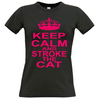 Edward Sinclair Black | S(8) t-Shirt with hot Pink Print | Keep Calm and Stroke The cat