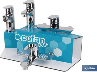 cofan Kit De Griferia + Expositor Modelo Rift, Kit Expositor O Soporte Para Grifer&iacute;a Fabricado En Pvc (palboard) De La Marca Home. Con Capacidad Para 5 Unid