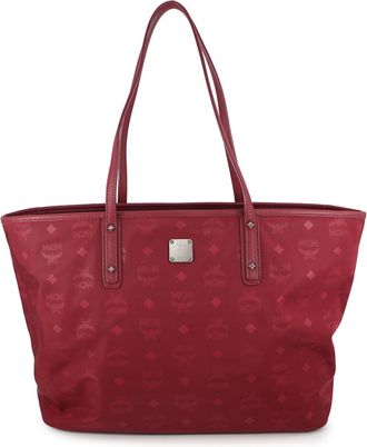 MCM Mcm Visetos Bordeaux Nylon Leather Handbag Tote Bag (Pre-Owned)