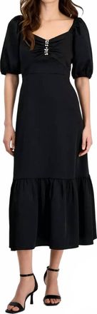 Anne Klein Rhinestone Puff-Sleeve Dress In Black