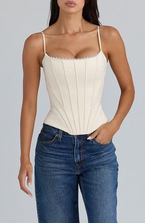House of CB Cadie Satin Corset Top in Cream at Nordstrom, Size X-Small