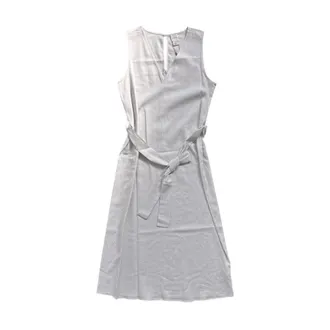 Calvin Klein Midi Dresses, female, White, Size: XS Linen Blend V-Neck Sleeveless Belted Dress