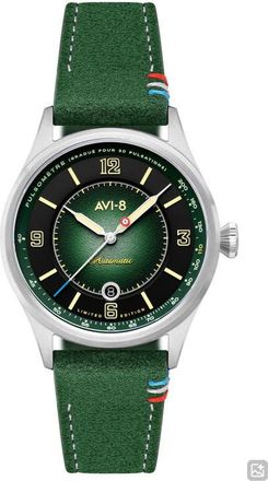 AVI-8 Flyboy Lafayette Automatic 110th Anniversary Limited Edition Leather Strap Watch, 42mm in Green at Nordstrom