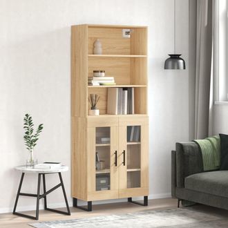 vidaXL Aparador Alto Madera Contrachapada Color Roble 69,5x34x180 Cm Vidaxl