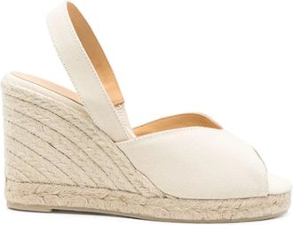 Castaner Schoenen, Dames, Beige, 40 EU, Witte Slingback Sleehak Peep Toe
