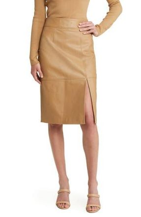 BOSS Setora Leather Pencil Skirt in Med Bge at Nordstrom Rack, Size 16