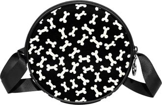 Generic Circle Crossbody Bag for Women, Dog Bones Small Sling Bag Daypack with Zipper Adjustable Shoulder Straps Casual Ladies Girls Round Purse