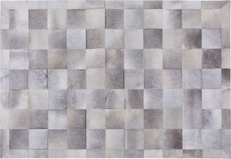 Beliani Alfombra De Piel De Vacuno Gris 140 X 200 Cm Patchwork Geom&eacute;trica Rectangular Moderna Alacam