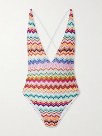 Missoni Costume Da Bagno In Maglia Crochet Metallizzata A Righe Mare - Multicolore