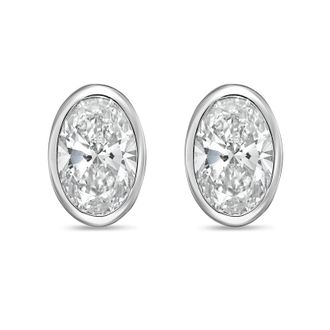 Diana M. Jewels 14Kt White Gold 4.00 cts Lab Grown Oval Diamond Bezel Studs