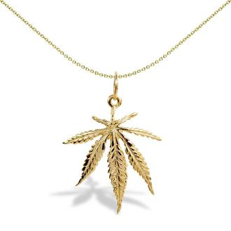 Jewelco London Solid 9ct Gold Marijuana Leaf Charm Pendant - JPD126