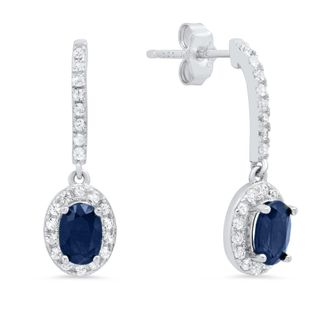 MAX + STONE Sterling Silver Oval Genuine Gemstone and White Topaz Drop Earrings