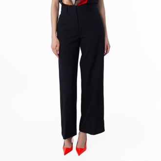 Burberry Ladies Black Jaylie Asian Fit Wool Wide Leg Pants With Slits, Brand Size 4 (US Size 2)