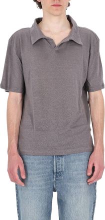 Officine G&eacute;n&eacute;rale Simon Light Linen Open Collar Polo Shirt