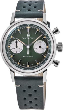 Hamilton American Classic INTRA-MATIC CHRONOGRAPH H Green Dial Leather Strap Mens Watch H38429861