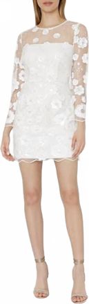 Milly Leona Floral Cascading Sequins Dress In White