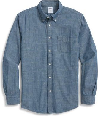 Brooks Brothers Regular Fit Cotton Chambray Button-Down Shirt in Chambray Dark at Nordstrom, Size Xx-Large