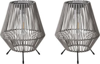 Beliani Set of 2 LED Lanterns Grey Synthetic Material Energy-Efficient Iron Solar Panel In & Outdoor Industrial Style VUNGU