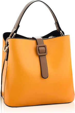 Nicole & Doris Bucket Bag for Women Handbags & Shoulder Bags Fashion Ladies Crossbody Bag PU Leather Top Handle Clutch Bag with 2 Shoulder Straps Yellow