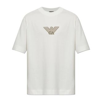 Emporio Armani Logo Geborduurd T-shirt - Heren - T-shirts - Wit - S - Katoen - Tops