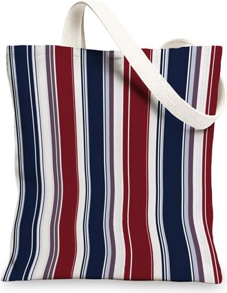 Generic Striped Canvas Tote Bag, Classic Reusable Grocery Bags, Lightweight Shoulder Strap Bag 13x15 Inch